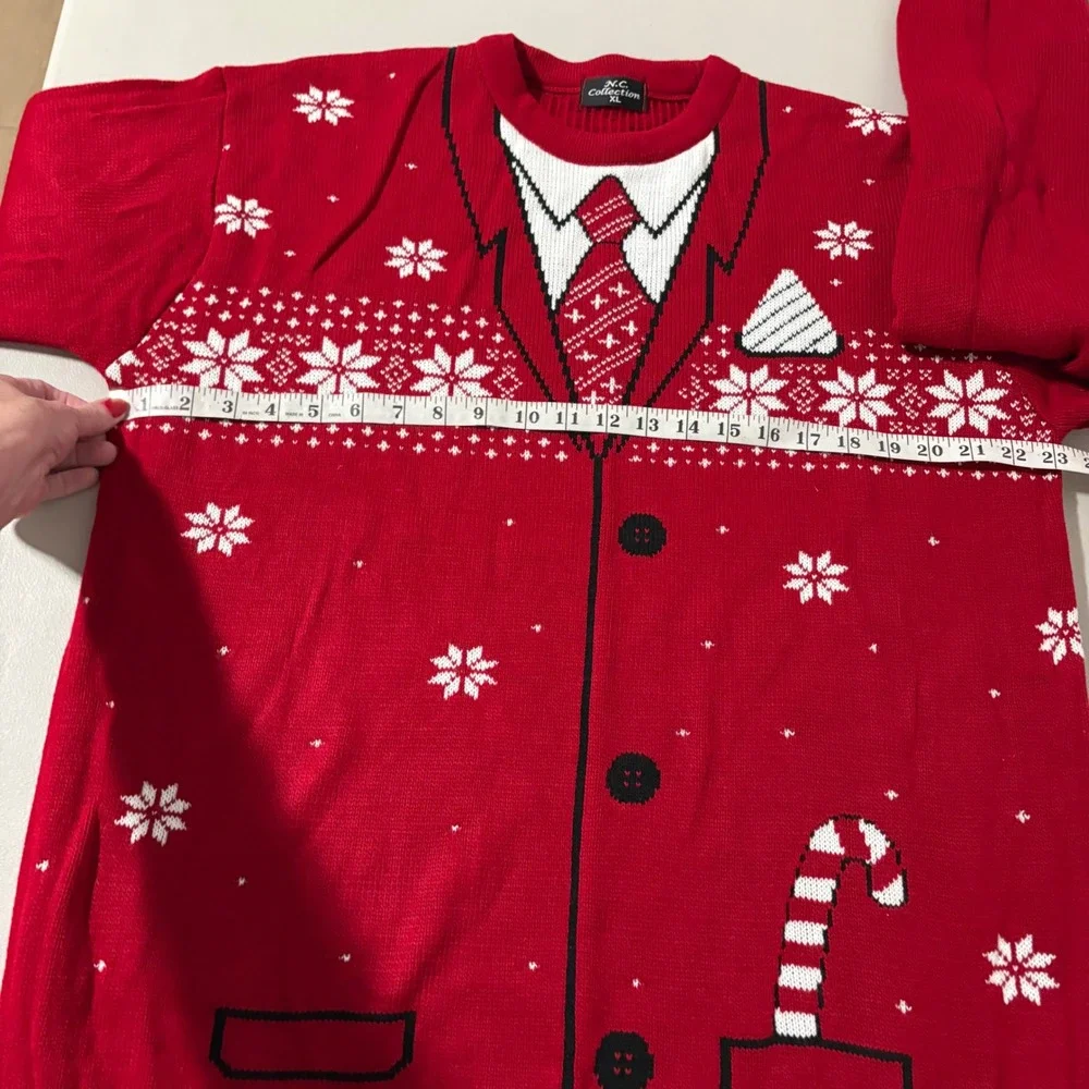 N C Collection Mens Ugly Christmas Sweater‎ Suit Print XL Red Candy Cane Funny